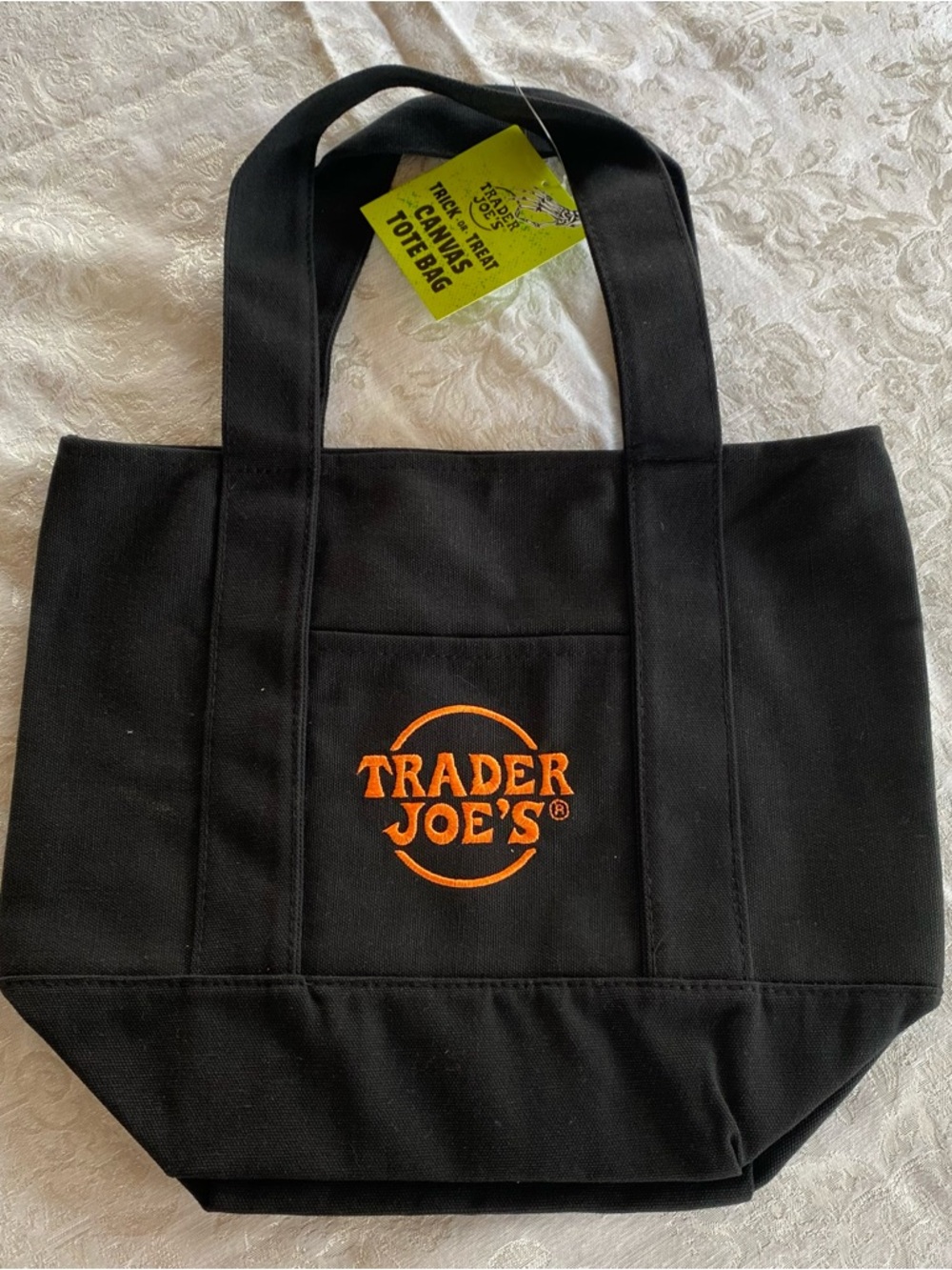 New Trader Joe's Black/Orange Mini Trick Or Treat Halloween Mini Canvas Tote